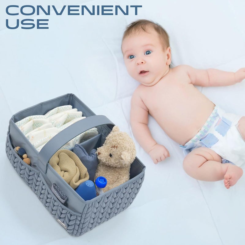 LUKJOJO Luxurious Baby Diaper Caddy, Nursery Storage Basket for Newborn Essentials, Travel Baby Basket for Diapers Baby Wipes, Organizer Tote Bag Storage Bin, Baby Shower Gifts(ash blue) - Image 5